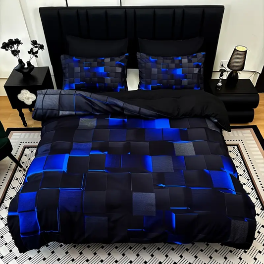 3pcs Cool Technology Digital Print Duvet Cover Set, All-Season Product, Red and Blue, Four Sizes ( Twin, Double, Queen, King) with 1 Duvet Cover + 1/2 Pillowcases, No Filling