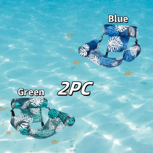 2pcs Heavy-Duty Inflatable Water Lounge Chairs for Adults - Tropical Leaf Pattern Pool Float Beds with Built-in Cup Holders, Durable Inflation Material, Blue & White for Beach, Lake, Pool Parties, Floats for Pool, Lake Lounging