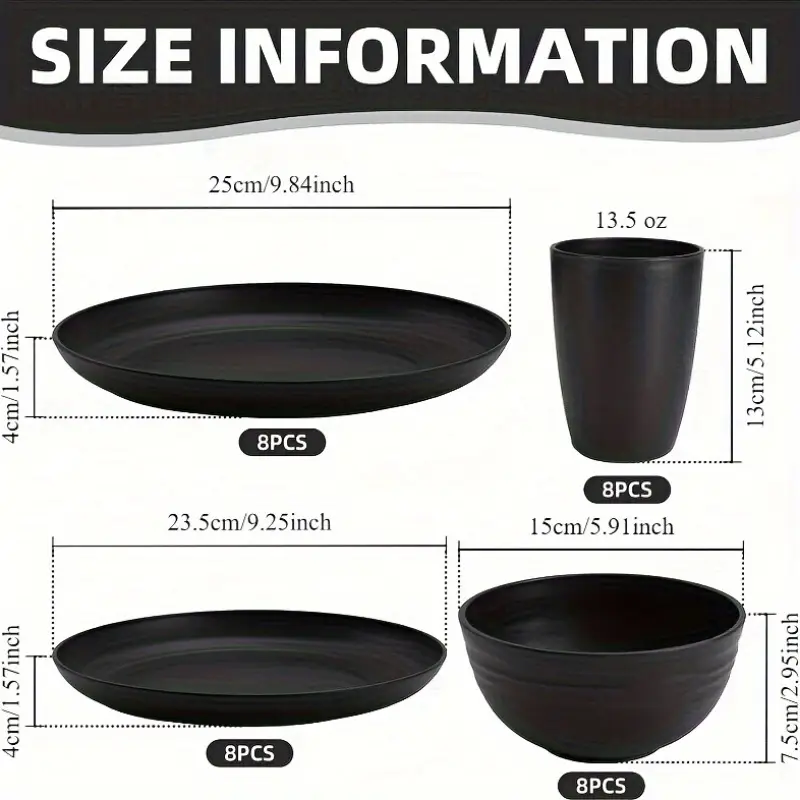 32/16pcs Wheat Straw Large Size Dinnerware Set, Service For 8/4, Kitchen Accessories, Unbreakable Modern Dish Set-Plate/Dessert Plate/Bowl/Cup, Dishwasher And Microwave Safe, Lightweight Tableware, Perfect Camping And Everyday Use, Gifts For Men