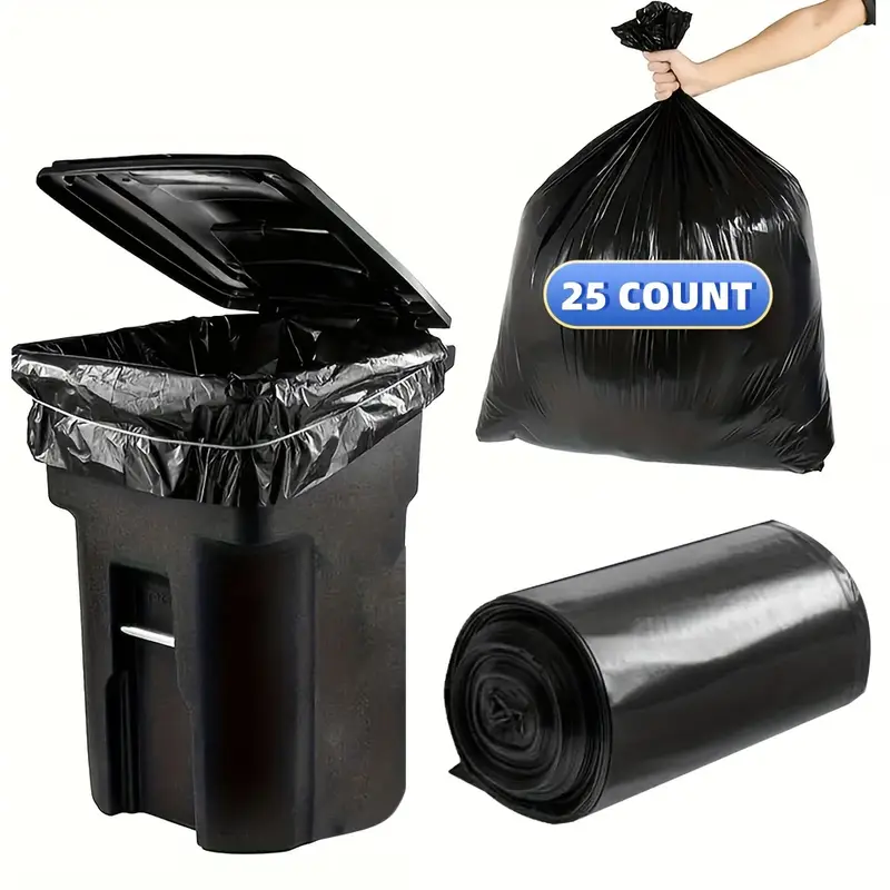 65 gallon plus thickened heavy duty garbage bag, tear resistant, high quality 25/ 50/ 100/ 150 pack black garbage bag, suitable for yard garbage storage, garbage disposal, outdoor camping garbage collection
