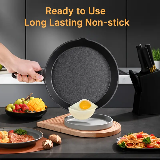 3pcs/4pcs Cast Iron Skillet Set, Heavy-Duty Pre-Seasoned Cookware for Superior Heat Retention, Non-Stick, Multi-Functional with Ergonomic Handles, Frying Pans for Indoor and Outdoor Cooking