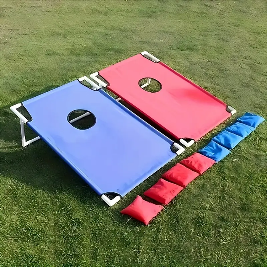 Red And Blue Portable Corn Hole Game Set - Foldable And Durable For Outdoor Party, Camping And Backyard Entertainment - Includes 6 Bean Bags