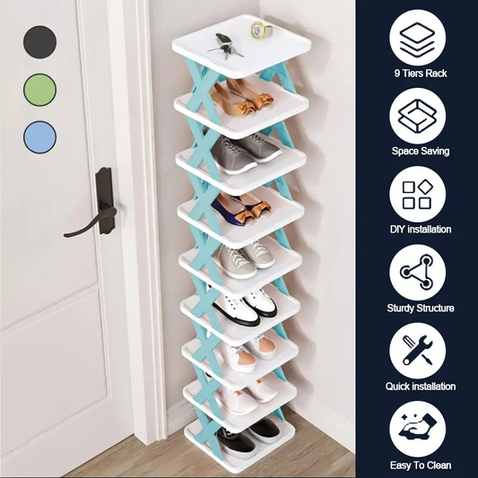 9/6 Tier Shoe Rack, Space-Saving Vertical Shoe Rack, High And Narrow Shoe Rack For Entrance, Closet, Hallway, College Dorm Necessities, Plastic Stackable Shoe Rack, Easy To Assemble, Black/Blue/Green/Black & White/Off-White, Shoe Rack