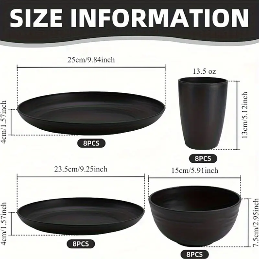 32/16pcs Wheat Straw Large Size Dinnerware Set, Service For 8/4, Kitchen Accessories, Unbreakable Modern Dish Set-Plate/Dessert Plate/Bowl/Cup, Dishwasher And Microwave Safe, Lightweight Tableware, Perfect Camping And Everyday Use, Gifts For Men