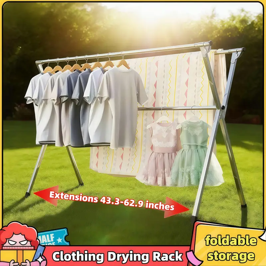 Foldable Metal Clothes Drying Rack, Adjustable Three Rod, with Space-Saving Storage, for Indoor And Outdoor Use, for Clothes, Blankets And Bedding, Drying Racks, Mother's Day, Drying Racks
